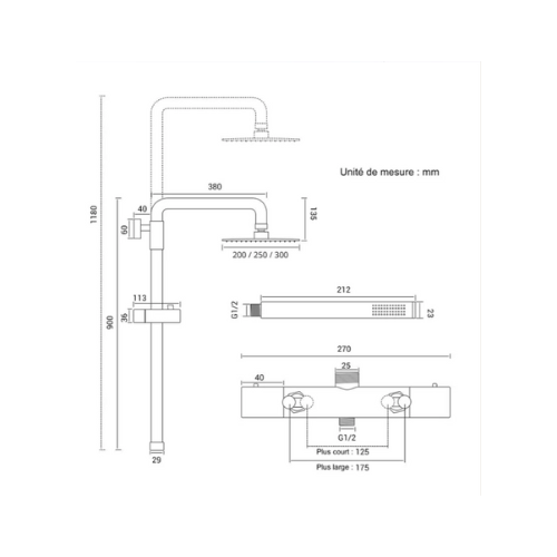 Colonne de douche apparente – Gris brossé PVD