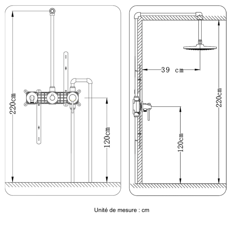 Colonne de douche encastrée – Or brossé PVD