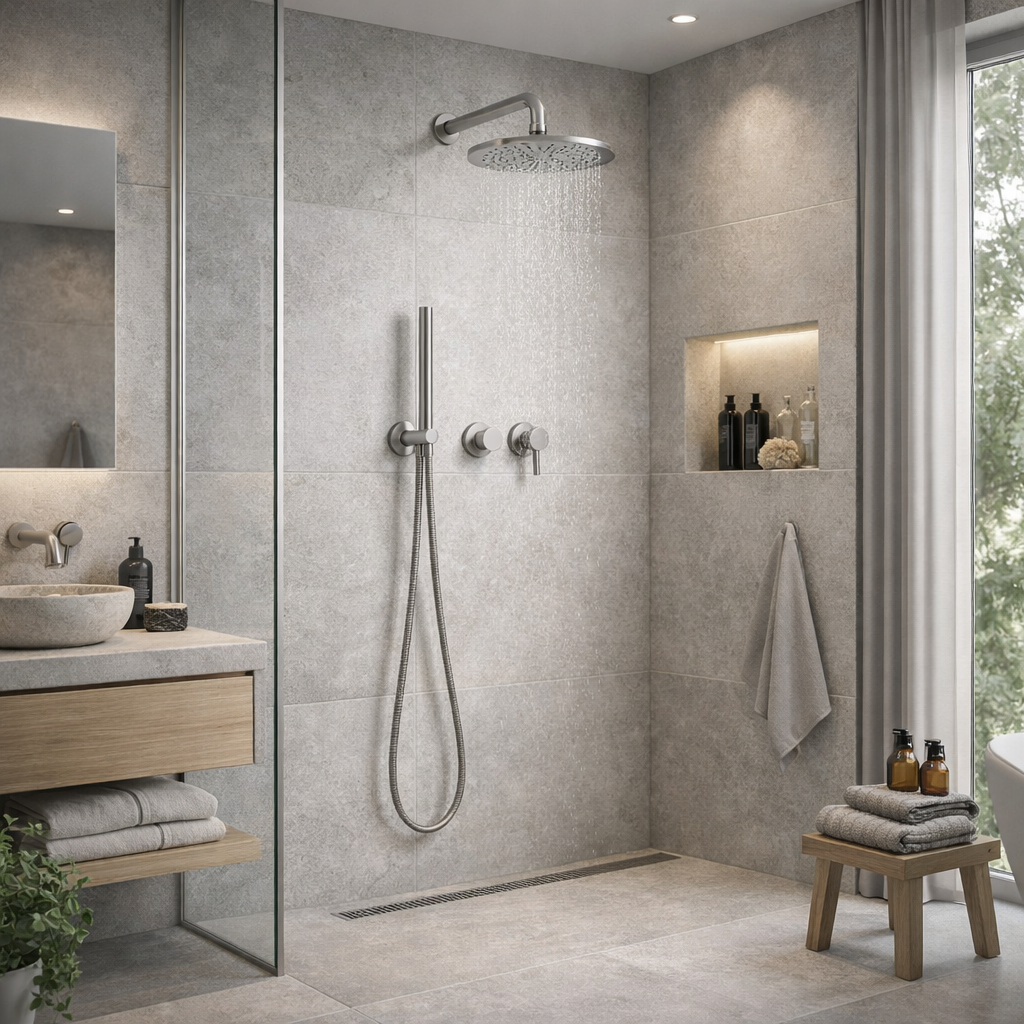 Colonne de douche encastrée – Gris brossé PVD