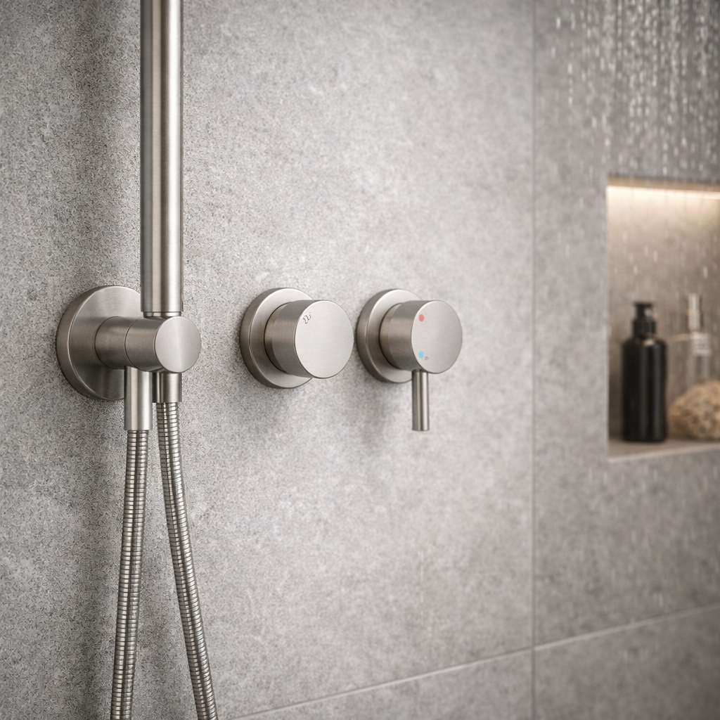 Colonne de douche encastrée – Gris brossé PVD