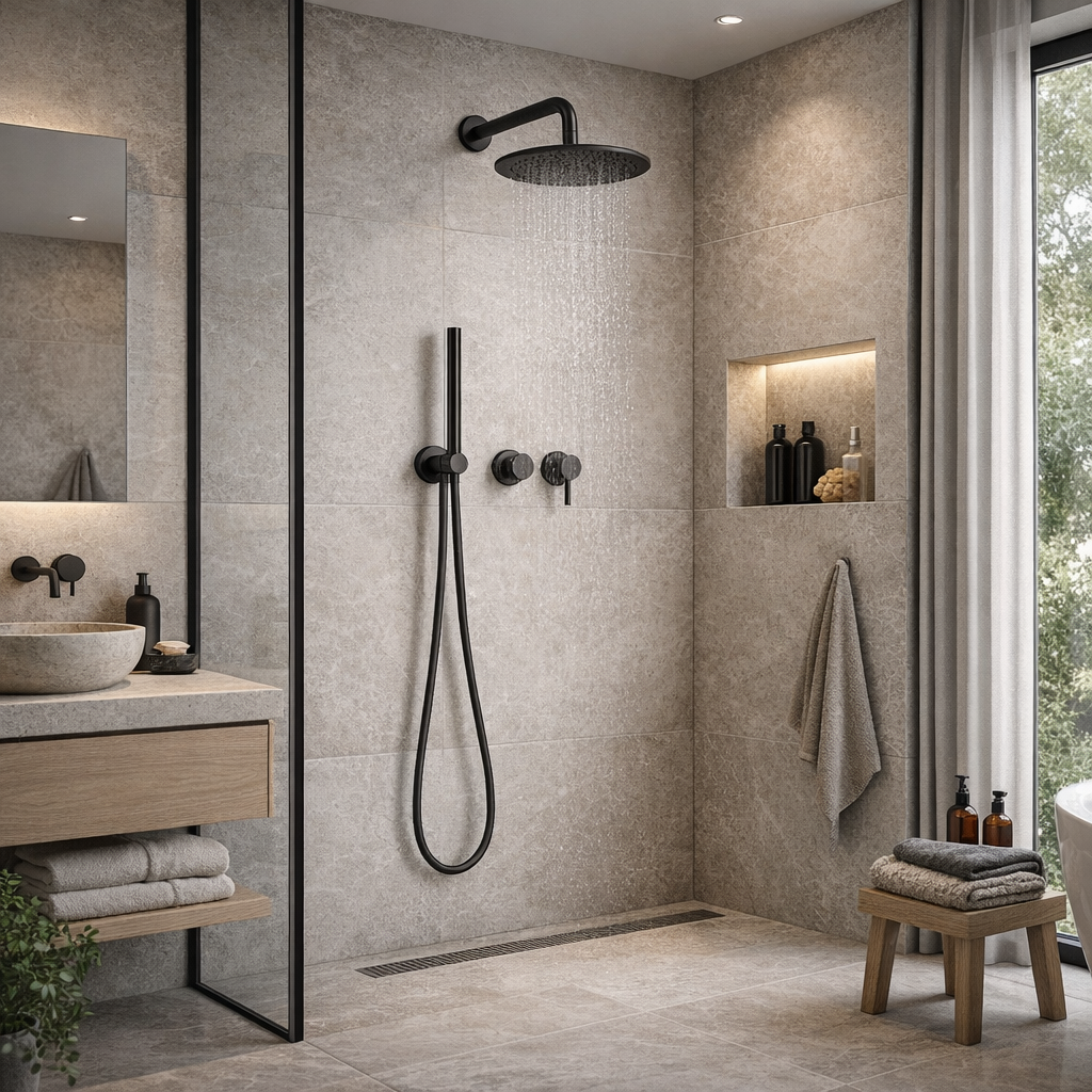 Colonne de douche encastrée – Noir mat PVD